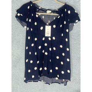 A New Day Navy Blue XL Spotted Women's Blouse Size XL